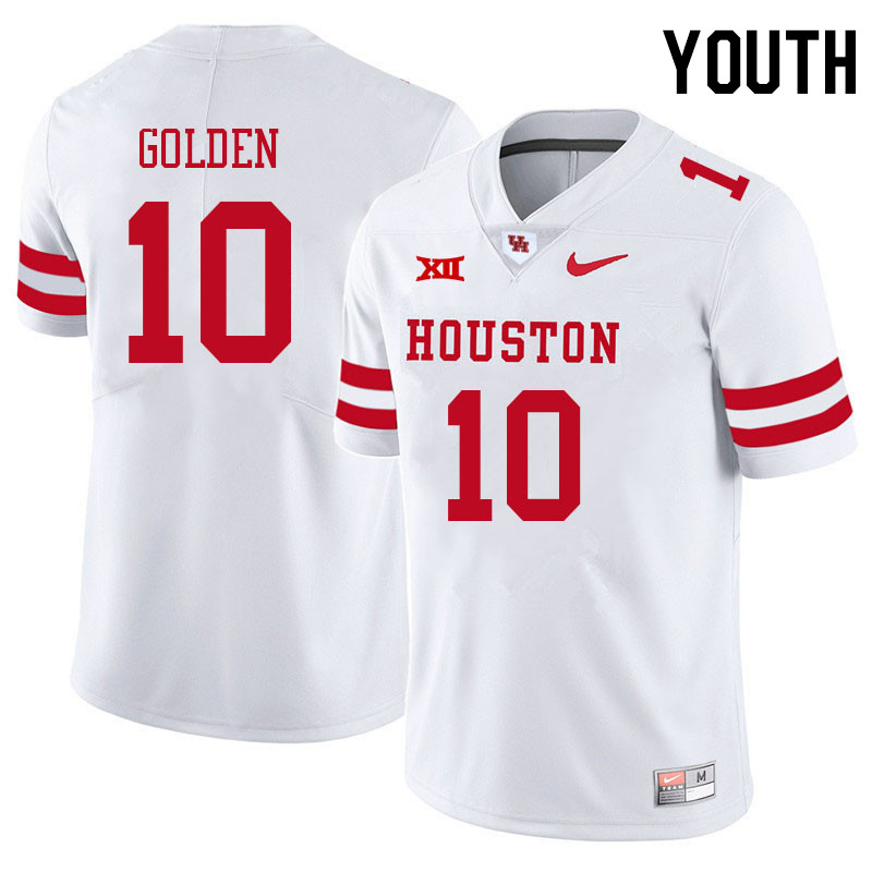 Youth #10 Matthew Golden Houston Cougars College Big 12 Conference Football Jerseys Sale-White - Click Image to Close